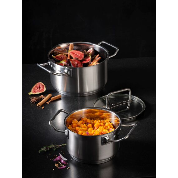 RÖSLE EXPERTISO Kochtopf, Hochwertiger Universaltopf aus Edelstahl 18/10, 24 cm, Glasdeckel, Innenskalierung, induktionsgeeignet, spülmaschinengeeignet, Silberfarben