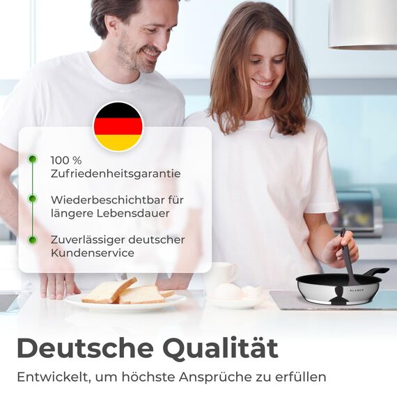KLAMER Bratpfanne 20cm Induktion – Profi Edelstahlpfanne mit Greblon® C3+ Antihaftbeschichtung, PFOA-frei & backofenfest, für fettarmes Braten ohne Anhaften