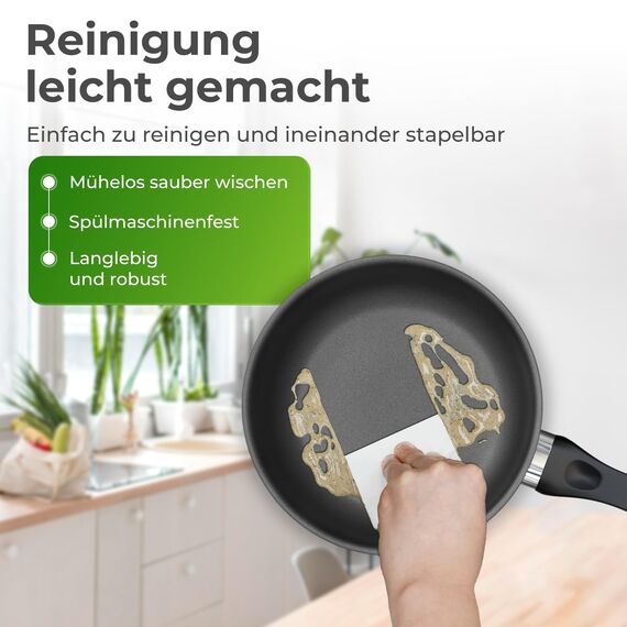 KLAMER Bratpfanne 20cm Induktion – Profi Edelstahlpfanne mit Greblon® C3+ Antihaftbeschichtung, PFOA-frei & backofenfest, für fettarmes Braten ohne Anhaften