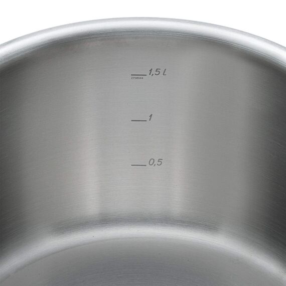 WMF Gourmet Plus Kochtopf klein 16cm, Metalldeckel mit Dampföffnung, Fleischtopf Induktion 1,9l, Cromargan Edelstahl mattiert, Innenskalierung