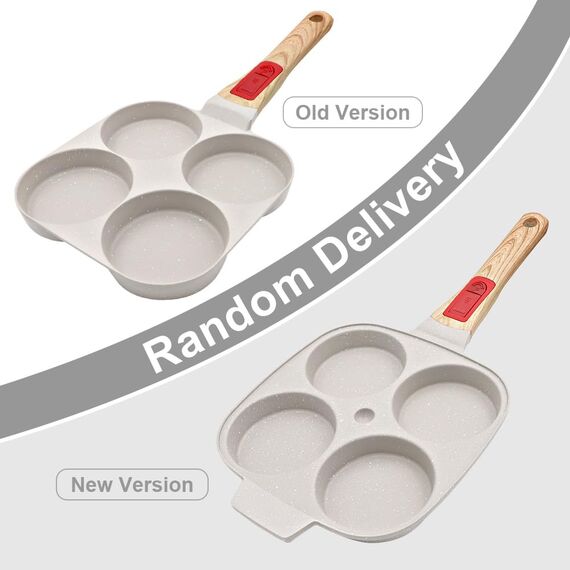 Bobikuke Spiegeleipfanne mit Abnehmbarer Griff, Pancake Pfanne Induktion 4 Loch Antihaft Augenpfanne - Weiß