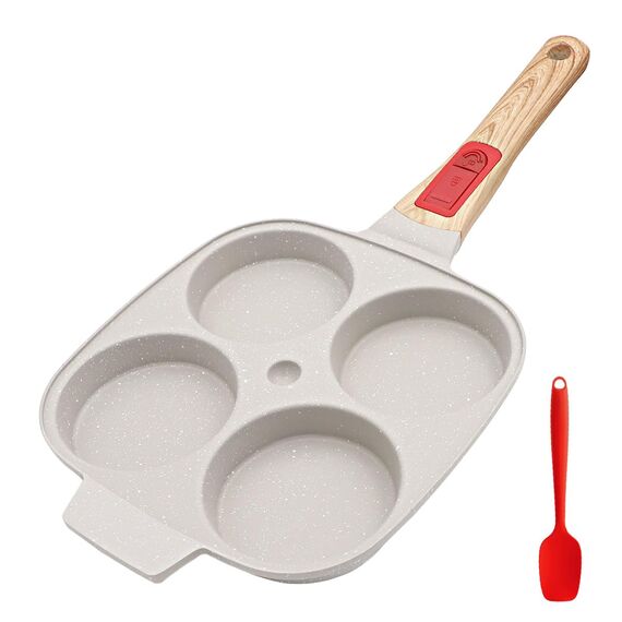 Bobikuke Spiegeleipfanne mit Abnehmbarer Griff, Pancake Pfanne Induktion 4 Loch Antihaft Augenpfanne - Weiß