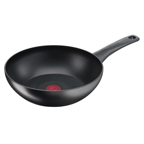 Tefal Ultimate On Wokpfanne Induktion 28 cm, Antihaftversiegelung mit Titanpartikel-Verstärkung, Thermo-Signal bei idealer Brattemperatur, geeignet für alle Herdarten, schwarz, G26019