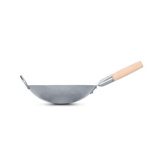 Craft Wok Traditioneller handgehämmerter Karbonstahl Pow Wok mit Holz- und Stahl-Helfergriff (30,5 cm, runder Boden) / 731W88-12in