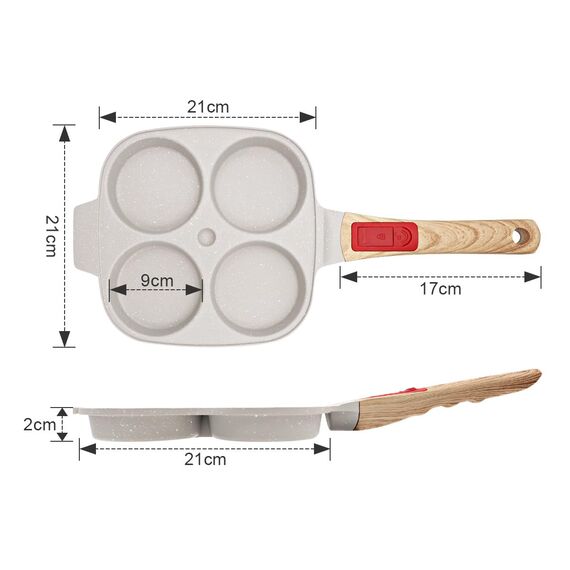 Bobikuke Spiegeleipfanne mit Abnehmbarer Griff, Pancake Pfanne Induktion 4 Loch Antihaft Augenpfanne - Weiß