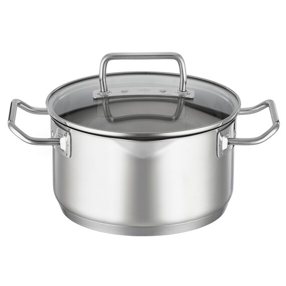 RÖSLE EXPERTISO Topf-Set 4-tlg., hochwertiges Universaltopfset mit 3 Kochtöpfen und 1 Stielkasserolle, Edelstahl 18/10, Glasdeckel, Innenskalierung, induktionsgeeignet, spülmaschinengeeignet