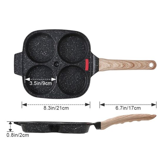 Bobikuke Spiegeleipfanne, Pancake Pfanne 4 Loch Augenpfanne Antihaft-Aluminium Pfanne für Frühstück Spiegelei Hamburger, für Induktionsherd & Gasherd (Schwarz)