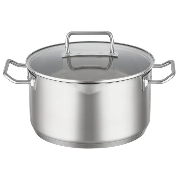 RÖSLE EXPERTISO Topf-Set 4-tlg., hochwertiges Universaltopfset mit 3 Kochtöpfen und 1 Stielkasserolle, Edelstahl 18/10, Glasdeckel, Innenskalierung, induktionsgeeignet, spülmaschinengeeignet