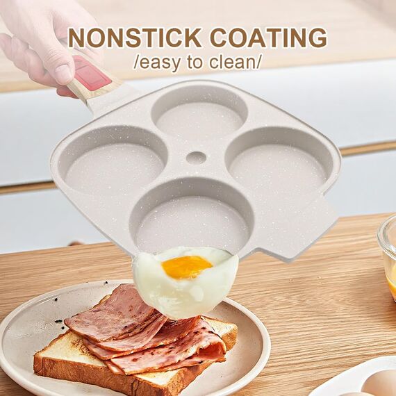 Bobikuke Spiegeleipfanne mit Abnehmbarer Griff, Pancake Pfanne Induktion 4 Loch Antihaft Augenpfanne - Weiß