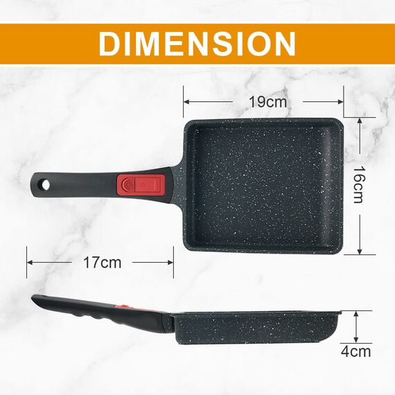 Bobikuke Tamagoyaki Pfanne Antihaft Omlettenpfanne, Rechteck japanische pfanne mit Abnehmbarer Griff, Geeignet für alle Herdarten, Backofen und spülmaschinenfest, 19 x 16 cm