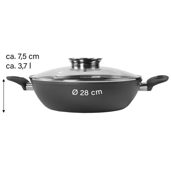 STONELINE Ceramic Servierpfanne 28 cm Hoher Rand Keramikpfanne Induktion Antihaft Pfanne mit Deckel, Keramikbeschichtung mit echten Steinpartikeln, PFAS frei, Für alle Herdarten, Backofengeeignet