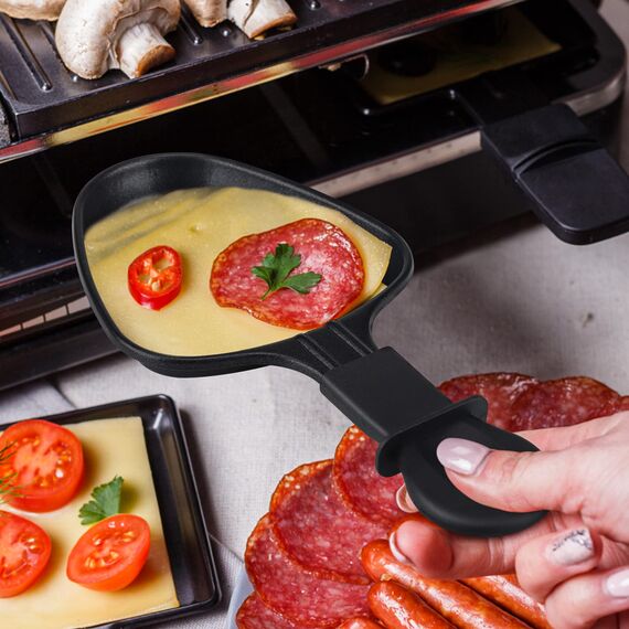 Pfännchen Mini 4 Stücke Antihaftbeschichtet Grill Pfännchen Viereckig Mini Raclette Grill mit 4 Holzschaufel für Universal Elektrogrill Käse Eier（Dreieck）