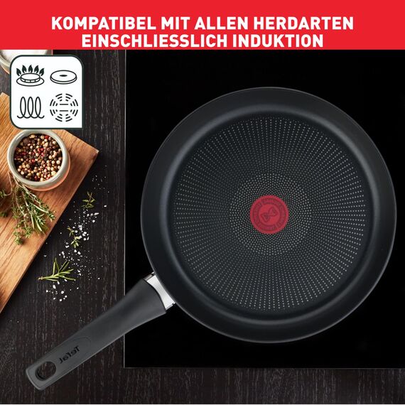 Tefal Ultimate On Bratpfanne 28 cm hoher Rand, Pfanne Induktion mit Titan Antihaftversiegelung, Thermo-Signal bei idealer Brattemperatur, schnelles Erwärmen, für alle Herdarten geeignet, G26006