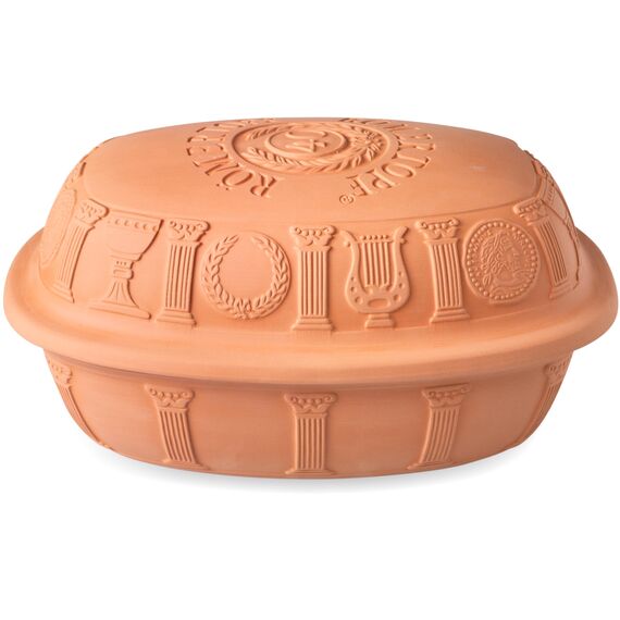 Römertopf Bräter 40 Jahre Jubiläums-Edition, Dampfgarer aus Naturton, 3,5 Liter, oval 34 x 26 x 19 cm, Terrakotta, für bis zu 6 Personen, schonendes Garen mit Dunst, ofenfest & pflegeleicht