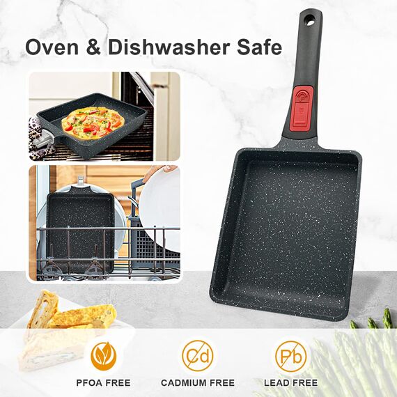 Bobikuke Tamagoyaki Pfanne Antihaft Omlettenpfanne, Rechteck japanische pfanne mit Abnehmbarer Griff, Geeignet für alle Herdarten, Backofen und spülmaschinenfest, 19 x 16 cm