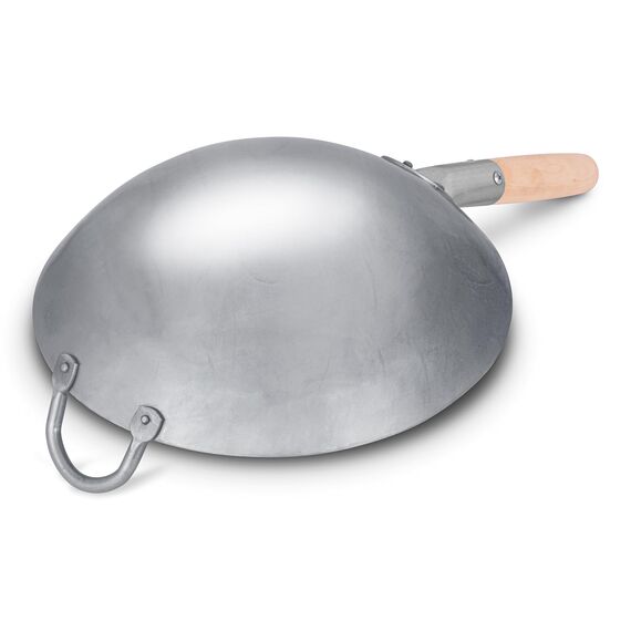 Craft Wok Traditioneller handgehämmerter Karbonstahl Pow Wok mit Holz- und Stahl-Helfergriff (30,5 cm, runder Boden) / 731W88-12in