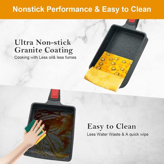 Bobikuke Tamagoyaki Pfanne Antihaft Omlettenpfanne, Rechteck japanische pfanne mit Abnehmbarer Griff, Geeignet für alle Herdarten, Backofen und spülmaschinenfest, 19 x 16 cm