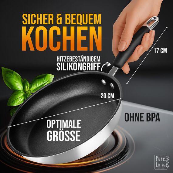 Bratpfanne 20 cm Induktion mit TEST SEHR GUT und 5 JAHREN GARANTIE - Antihaft Beschichtete Pfanne 20 cm Induktion - Induktionspfanne Spülmaschinen- und Ofenfest - Pfanne Induktion 20cm - Pfannen