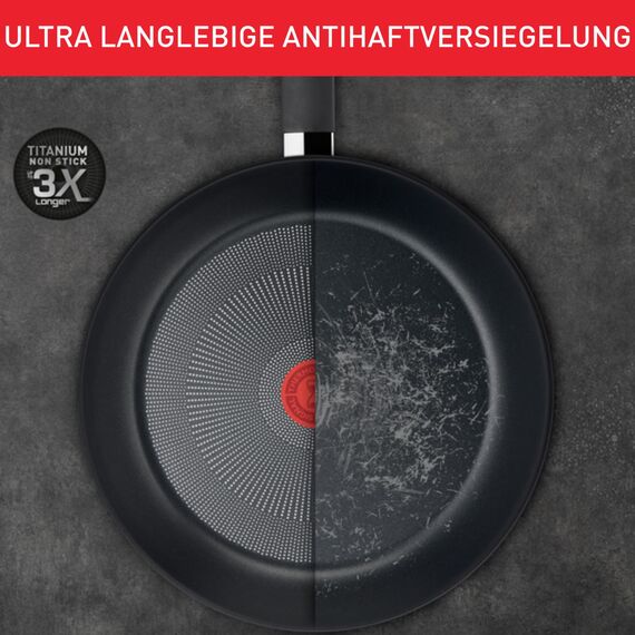 Tefal Ultimate On Bratpfanne Induktion 24 cm, Aluminiumpfanne mit hohem Rand, Antihaftversiegelung, Thermo-Signal bei idealer Brattemperatur, für alle Herdarten geeignet, schwarz, G26004