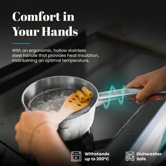 Wecook! Stielkasserolle 14cm, kasserolle, klein, kleiner Topf Induktion 1,1l, Edelstahl, stapelbar, für kleine Portionen, Singlehaushalt