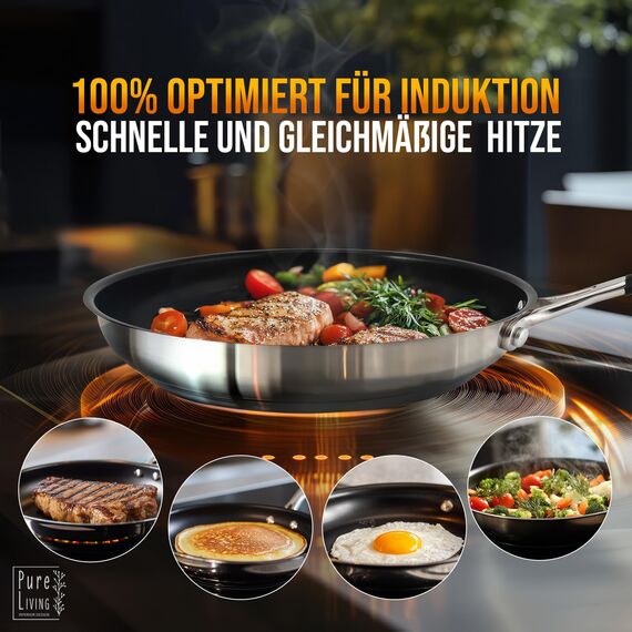 Bratpfanne 24 cm Induktion mit TEST SEHR GUT und 5 JAHREN GARANTIE - Antihaft Beschichtete Pfanne 24 cm Induktion - Induktionspfanne Spülmaschinen- und Ofenfest - Pfanne Induktion 24cm - Pfannen