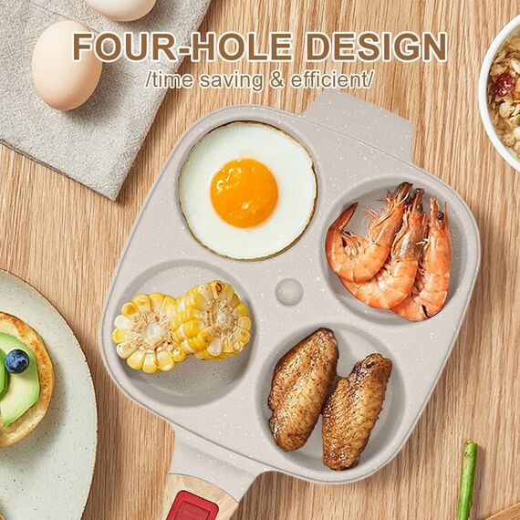 Bobikuke Spiegeleipfanne mit Abnehmbarer Griff, Pancake Pfanne Induktion 4 Loch Antihaft Augenpfanne - Weiß