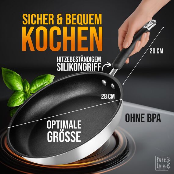 Bratpfanne 28 cm Induktion mit TEST SEHR GUT und 5 JAHREN GARANTIE - Antihaft Beschichtete Pfanne 28 cm Induktion Induktionspfanne Spülmaschinen- und Ofenfest Pfanne Induktion 28cm Pfannen