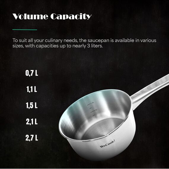 Wecook! Stielkasserolle 12cm, kasserolle, klein, kleiner Topf Induktion 0,7l, Edelstahl, stapelbar, für kleine Portionen, Singlehaushalt