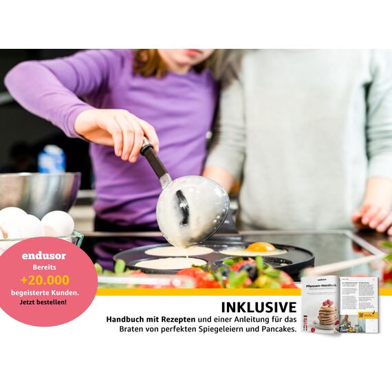 endusor Pancake Pfanne Spiegeleipfanne - Ø26cm mit [PowerShield]-Beschichtung | Induktion Ceran Gas Elektro | 4x Form Maker Eierpfanne, Spiegelei Liwanzen Poffertjes Blinis