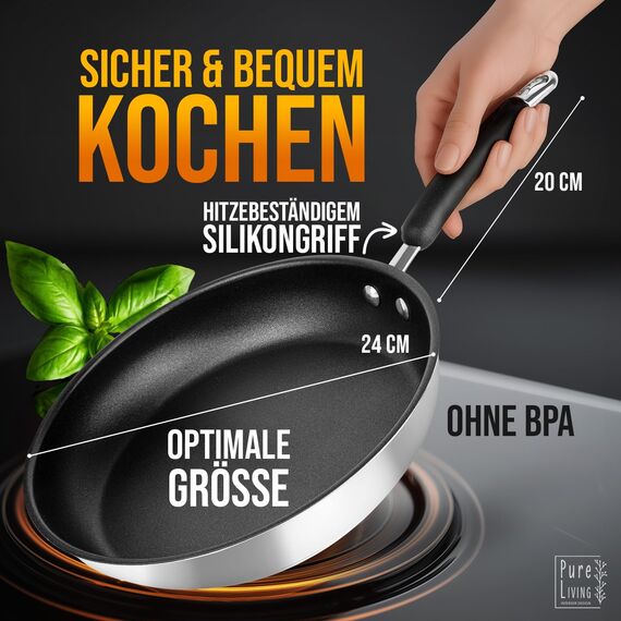 Bratpfanne 24 cm Induktion mit TEST SEHR GUT und 5 JAHREN GARANTIE - Antihaft Beschichtete Pfanne 24 cm Induktion - Induktionspfanne Spülmaschinen- und Ofenfest - Pfanne Induktion 24cm - Pfannen