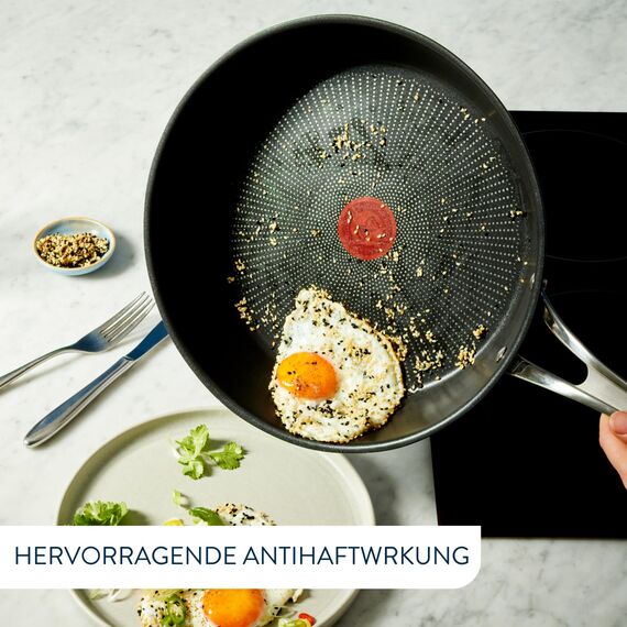 Tefal Jamie Oliver Cook's Classics Wokpfanne Induktion 28 cm, Antihaftversiegelung, Thermo-Signal bei idealer Brattemperatur, für alle Herdarten geeignet, genieteter Griff, Edelstahl, E3068835