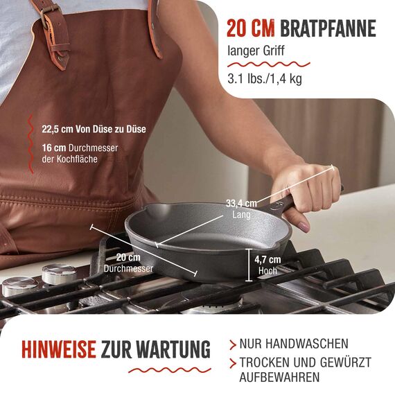 VICTORIA Bratpfanne Gusseisenpfanne Eingebrannte, Induction 20cm Geeignet für Feuer, Grill, Backofen, Ceranfeld, Gas, Cast Iron Skillet Cured, Toxic Free Non-Stick Kochgeschirr ohne PTFE oder PFOA
