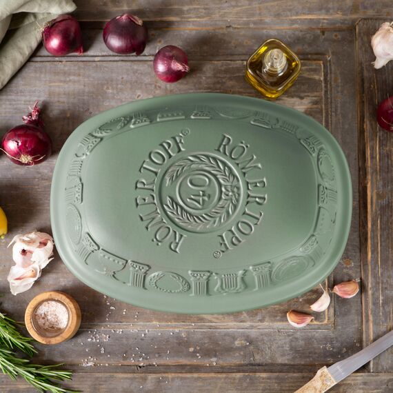Römertopf Bräter 40 Jahre JUBILÄUM Grün für 6 Personen - 3,5 Liter Schmortopf mit Deckel aus Keramik - Zum Schmoren, Braten und Dampfgaren - Backofengeeignet
