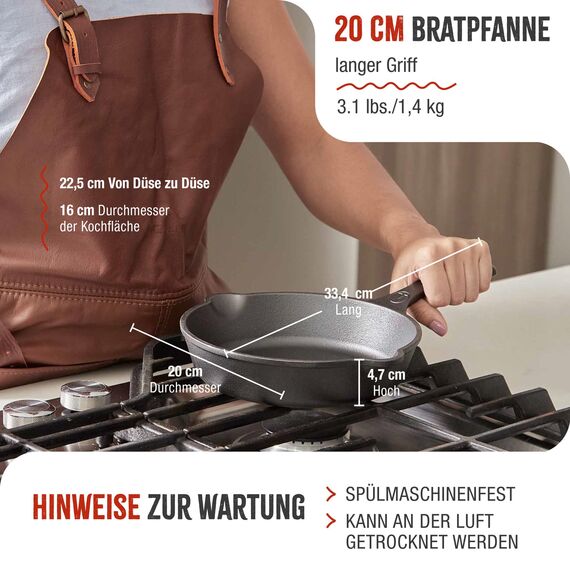 VICTORIA Bratpfanne Emaillierte Gusseisenpfanne Induction 20cm Bratpfanne Geeignet für Feuer, Grill, Backofen, Ceranfeld, Gas, Cast Iron Skillet, Toxic Free Kochgeschirr ohne PTFE oder PFOA