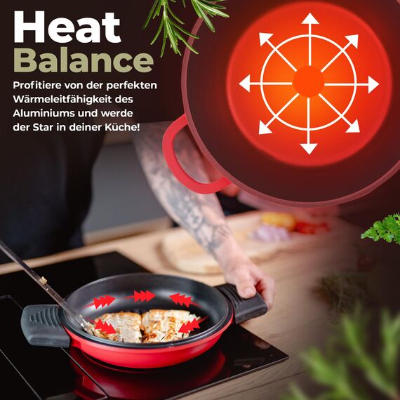 TLESS® 2in1 Aluguss Bräter mit Deckel backofengeeignet | Schmorpfanne & Schmortopf oder als Bratentopf für Induktion | sehr leicht & widerstandsfähig | Ø 24 cm 4 Liter rot
