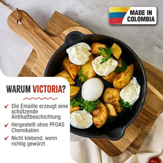 VICTORIA Bratpfanne Emaillierte Gusseisenpfanne Induction 16,5cm Bratpfanne Geeignet für Feuer, Grill, Backofen, Ceranfeld, Gas, Cast Iron Skillet, Toxic Free Kochgeschirr ohne PTFE oder PFOA