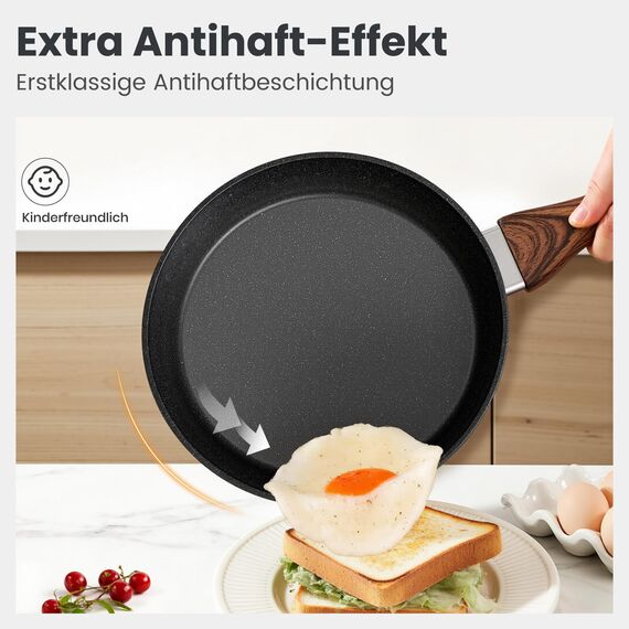 DishDelight Induktion Töpfe Set Topf und Pfannenset 15-teilige Granit Schwarz Topfset Induktion Kochtopf Pfanne mit Deckel Bratpfanne