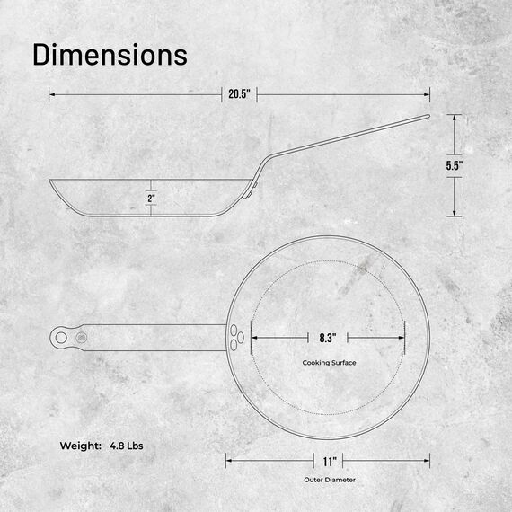 De Buyer Große Mineral B Bratpfanne aus schwarzem Eisen 28cm, Induktionsbratpfanne, für alle Kochflächen geeignet, vor Gebrauch für eine antihaftbeschichtete Oberfläche wärmen, DN899