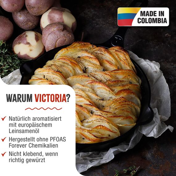 VICTORIA Bratpfanne Gusseisenpfanne Eingebrannte, Induction 30cm Geeignet für Feuer, Grill, Backofen, Ceranfeld, Gas, Cast Iron Skillet Cured, Toxic Free Non-Stick Kochgeschirr ohne PTFE oder PFOA