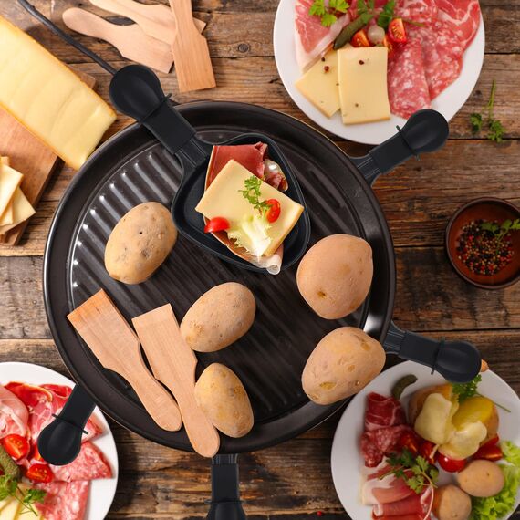 Pfännchen Mini 4 Stücke Antihaftbeschichtet Grill Pfännchen Viereckig Mini Raclette Grill mit 4 Holzschaufel für Universal Elektrogrill Käse Eier（Dreieck）