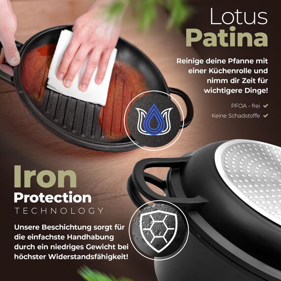 TLESS® 2in1 Aluguss Bräter mit Deckel backofengeeignet | Schmorpfanne & Schmortopf oder als Bratentopf für Induktion | sehr leicht & widerstandsfähig | Ø 28 cm 6 Liter schwarz