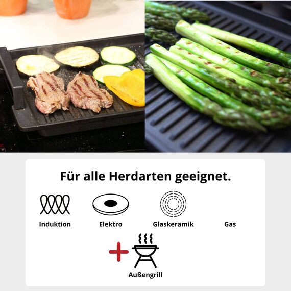 Lieblingspfanne Grillplatte BBQ 41x24 cm I mit Seitengriffen & 4-fach-Antihaftbeschichtung I aus Aluminium Guss für alle Herdarten inkl. Induktion & Gasgrill