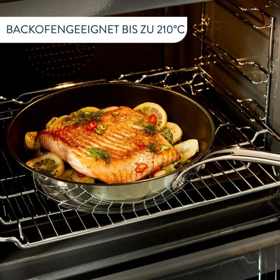 Tefal Jamie Oliver Cook's Classics Wokpfanne Induktion 28 cm, Antihaftversiegelung, Thermo-Signal bei idealer Brattemperatur, für alle Herdarten geeignet, genieteter Griff, Edelstahl, E3068835