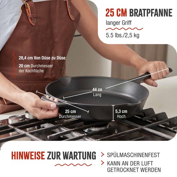 VICTORIA Bratpfanne Emaillierte Gusseisenpfanne Induction 25cm Bratpfanne Geeignet für Feuer, Grill, Backofen, Ceranfeld, Gas, Cast Iron Skillet, Toxic Free Kochgeschirr ohne PTFE oder PFOA