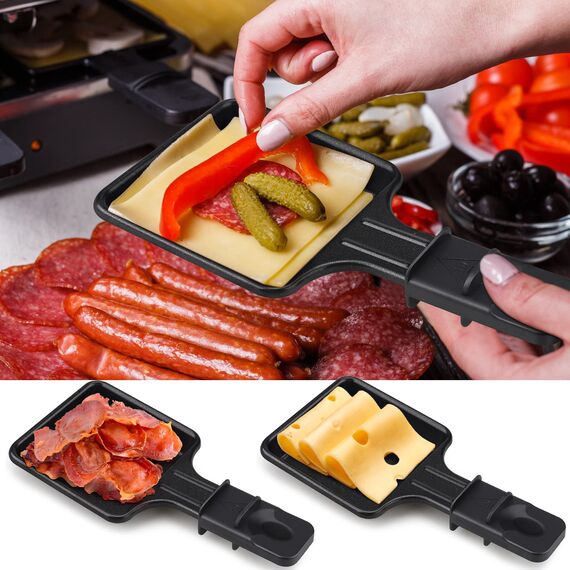Pfännchen Mini 4 Stücke Antihaftbeschichtet Grill Pfännchen Viereckig Mini Raclette Grill mit 4 Holzschaufel für Universal Elektrogrill Käse Eier（Quadrat）
