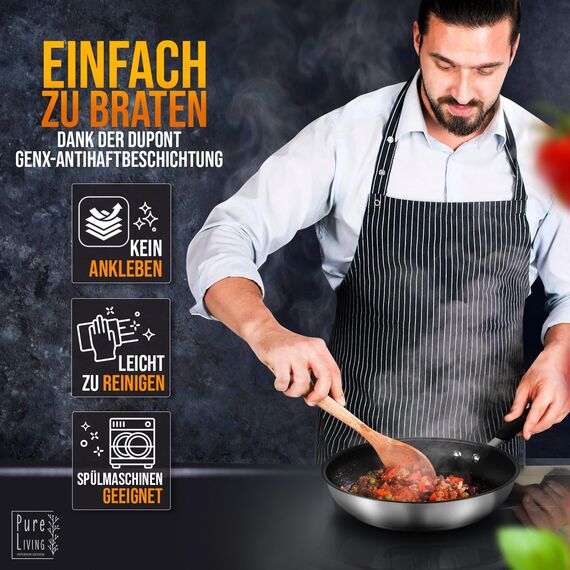 Pfannenset Induktion für alle Herdarten 20cm und 28cm beschichtete Pfannen aus Edelstahl - 10 JAHRE GARANTIE, Optimierte Griffe, Perfekte Hitzeverteilung, Spülmaschinen- und Ofenfest - Bratpfanne Set