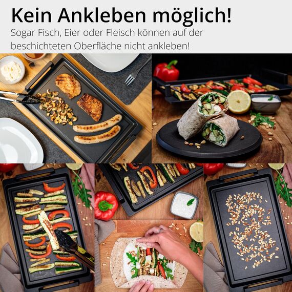 Lieblingspfanne Teppanyaki Grillplatte 41x24 cm I mit Seitengriffen I glatte antihaftbeschichtete Plancha aus Aluminium Guss für alle Herdarten inkl. Induktion & Backofen