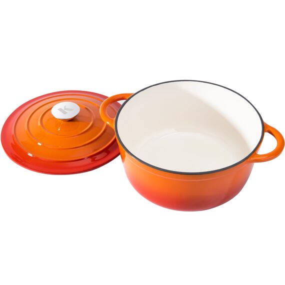 KLAMER Gusseisen Bräter 5 L, Gusseisen-Topf 25 cm backofengeeignet, Emaille Schmortopf mit Deckel, Perfekt zum Braten, Schmoren und Brot backen, mit digitalem Rezeptbuch