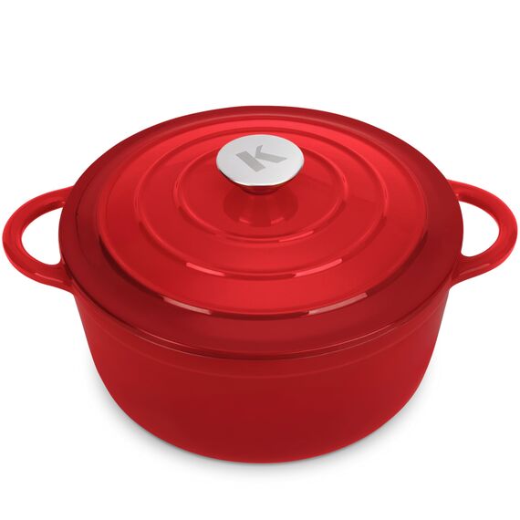 KLAMER Gusseisen Bräter 5 L, Gusseisen-Topf 25 cm backofengeeignet, Emaille Schmortopf mit Deckel, Perfekt zum Braten, Schmoren und Brot backen, mit digitalem Rezeptbuch