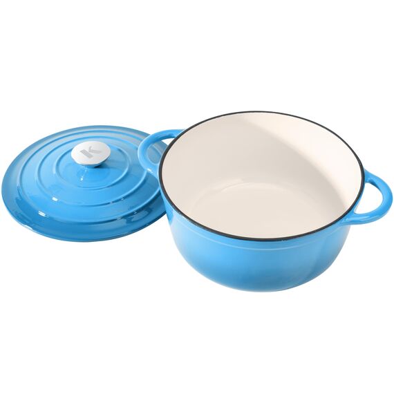 KLAMER Gusseisen Bräter 5 L, Gusseisen-Topf 25 cm backofengeeignet, Emaille Schmortopf mit Deckel, Perfekt zum Braten, Schmoren und Brot backen, mit digitalem Rezeptbuch